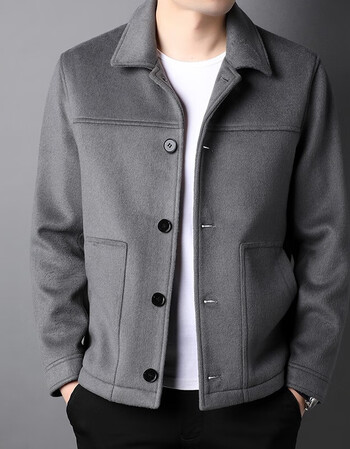 短款青中年修身男士厚外套商务休闲羊毛呢夹克单排扣上衣灰中灰色160