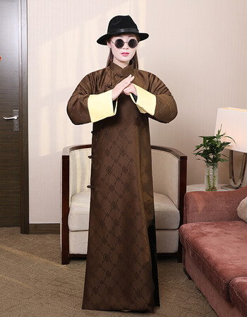 中式婚礼伴郎团礼服复古民国唐装长衫相声大褂舞台表演出服 灰衣 m