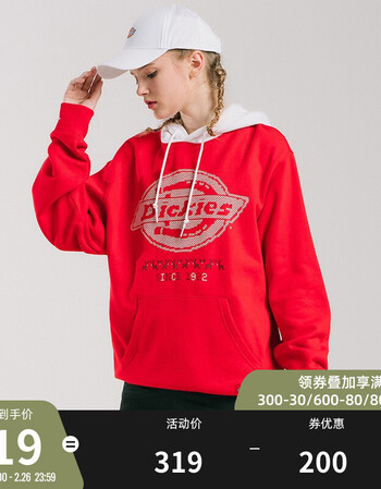 dickies卫衣男女同款情侣款印花拼接卫衣宽松加绒上衣卫衣女dk008183