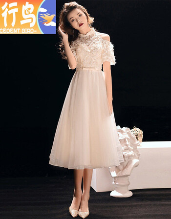 高中生成人礼服女深圳中学生冬季礼服宴会晚裙2020新款香槟色名媛长款