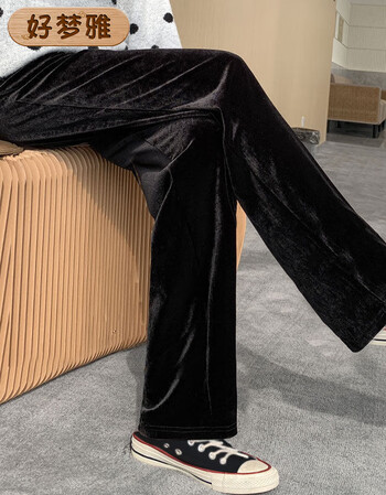 休闲显瘦坠感直筒拖地冬季丝绒灯芯绒纯黑色秋款单面绒l适合105115斤