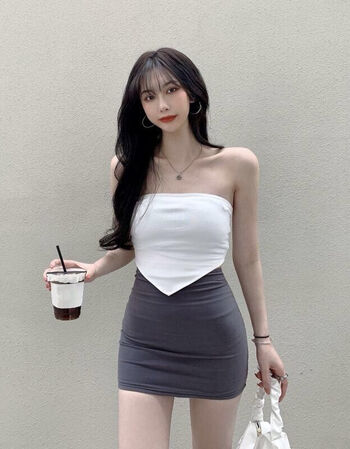 唐晓笙包臀短裙子抹胸半身裙套装小个子百搭学生高腰显瘦复古新款白色