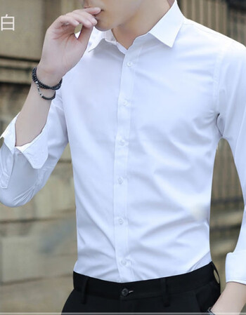 伴郎衬衫秋季白衬衫男士衬衫长袖衬衫男学生韩版男春季男装纯色白色s