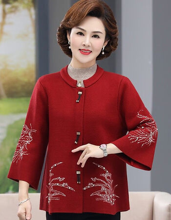 guanrui秋冬装中老年女装妈妈结婚宴礼服喜服婆婆上衣服装中年外套装