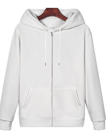连帽衫卫衣男士上衣运动韩版ins时尚休闲外套白色拉链加绒l100120斤