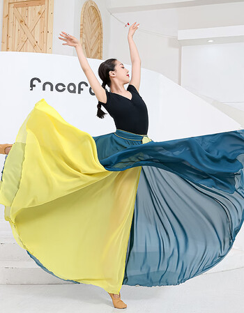 大摆裙540度雪纺裙双面穿8米超大摆跳舞长裙高腰新疆舞蹈裙两穿裙子