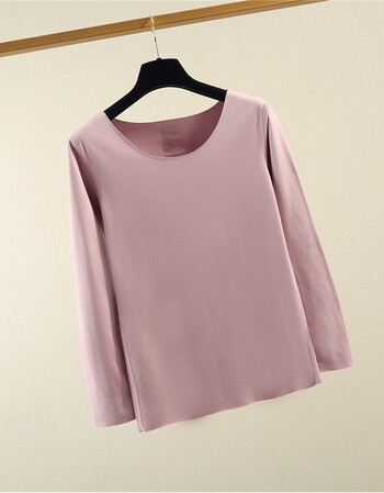 秋无痕加绒加厚打底衫女圆领长袖t恤纯色百搭修身内搭保暖上衣 香芋色
