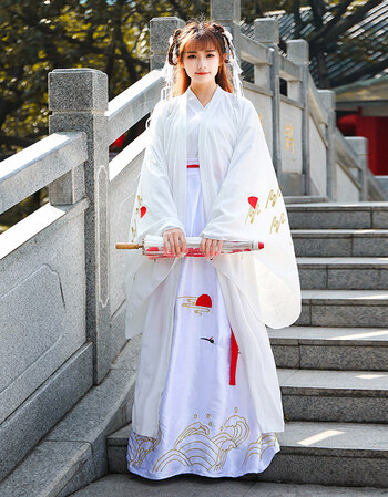 出云奔月男女汉服白色中性绣花仙鹤古装cosplay动漫广袖古风云归 仙鹤