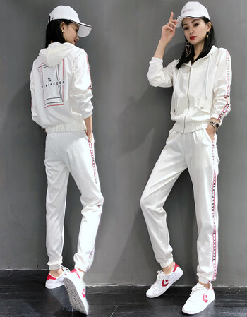 影子151#健身运动服套装女春秋装2019新款时尚洋气休闲两件套 白色 l