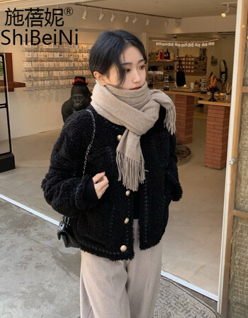施蓓妮羊羔毛外套女小短款冬季2020新款保暖加厚韩版网红宽松百搭小