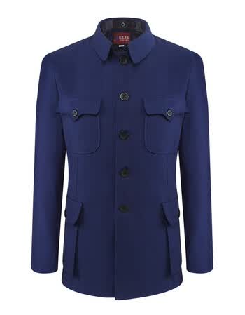 人老式中山服老人外套爷爷爸爸装厚简约舒适 海蓝色【双层款】外兜