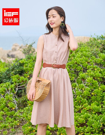 ief/爱依服2019春夏新款韩版气质收腰无袖背心裙中长款连衣裙女0301n