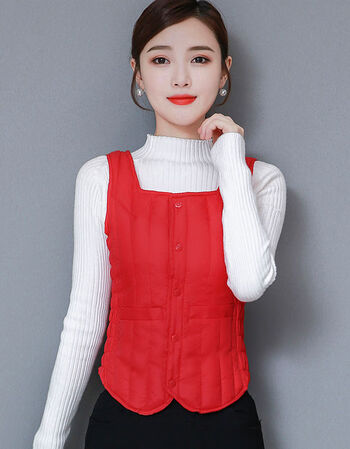 女士棉马甲秋冬中老年棉内胆女短款加大修身背心保暖坎肩红色m建议