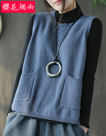 樱花烟雨文艺复古森女系前短后长针织棉线马甲背心毛衣女2019春夏装