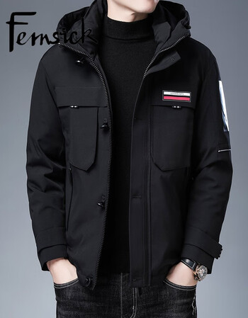 费里克fernsick品牌冬季连帽加厚款羽绒服男徽章外套