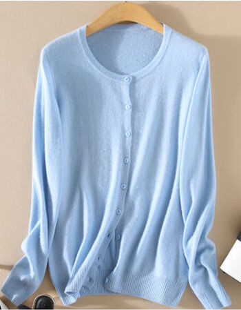 断码羊毛衫春秋女针织开衫外套长袖纯色显瘦短款打底毛衣天蓝色1xxxl