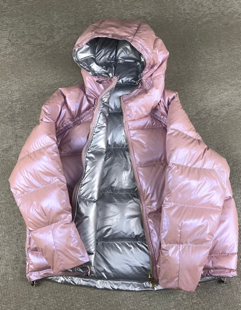 亮皮羽绒服女短款宽松女士两面穿免洗加厚银色亮面双面穿反季断码黑色