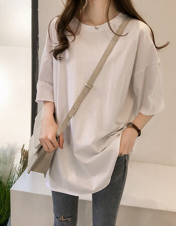 秋季女款长版t恤丅女短袖bf宽松大款200斤胖mm中长款棉质半袖大版上