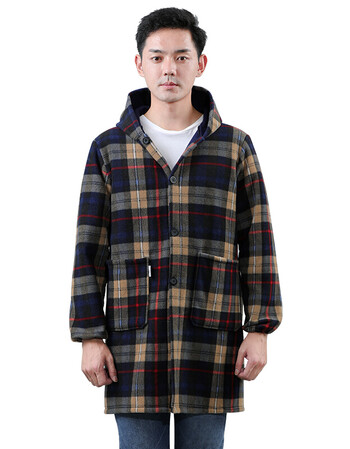 男士罩衣成人长袖加绒加厚保暖加大加肥外套工作服劳保大褂围裙冬红条