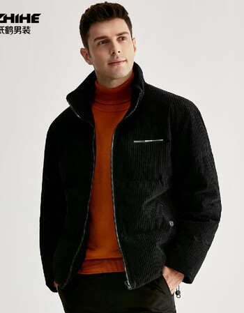 灯芯绒冬季新款男士时尚立领舒适保暖商务短款羽绒服休闲外套黑色m