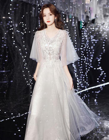 晚礼服宴会白色仙气梦幻森系名媛质感轻奢亮片长裙成人礼礼服l白色xs