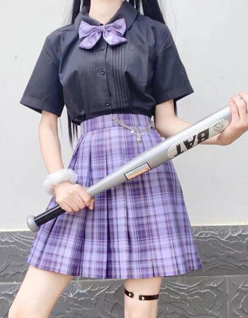 jk制服套装小学生半身裙不良水手服短裙百褶裙白短袖葡萄汽水格裙领结