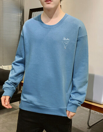 棉卫衣男全棉长袖t恤大码卫衣风港风雾霾蓝4xl