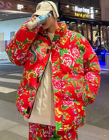 凌登东北加厚大花裤花棉袄套装网红ins超火潮流痞帅炸街棉衣胖子大