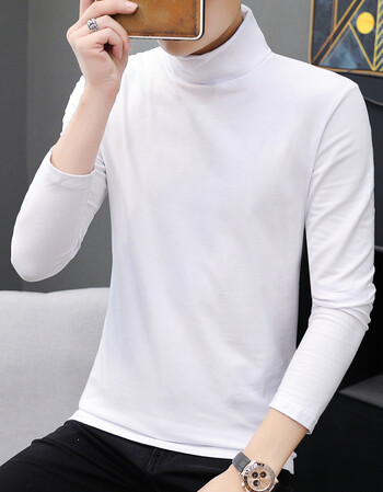 衣都堡yidubao秋装高领长袖t恤男士纯棉修身打底衫内搭纯白色丅秋衣上
