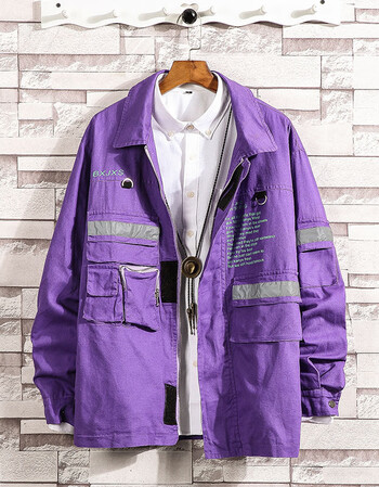 外套男春秋韩版潮流宽松男士夹克bf风夜光外衣休闲褂子 紫色 3xl