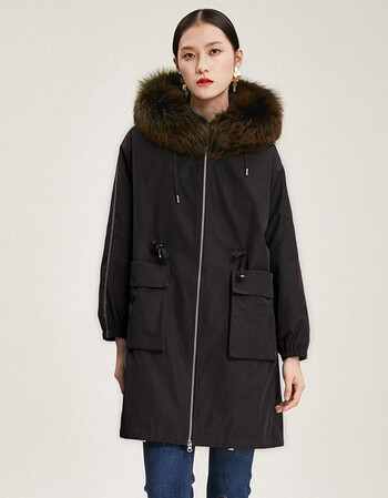 乔万尼派克服冬季新品外套可拆内胆狐狸毛领保暖大衣女常规款幻影黑s