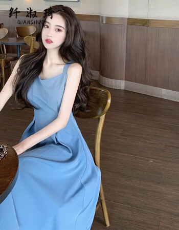 仙女靓女装法式吊带连衣裙设计感小众裙子仙女超仙森系优雅气质蓝色xl