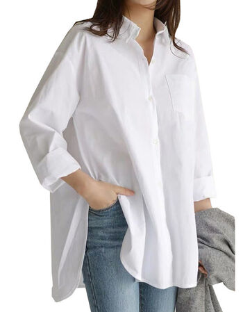 衬衫女韩版春秋季新款白衬衫女新款宽松长袖文艺bf风衬衣中长款气质