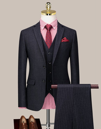奥西劳德轻奢品牌男装西服套装男正装高档条纹西服套装男婚礼修身中