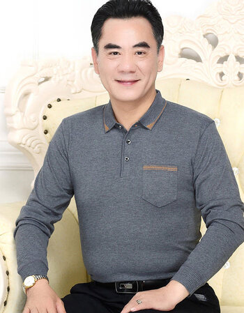 中老年爸爸装长袖t恤40-50岁翻领口袋薄款体恤中年人男士上衣 203灰色
