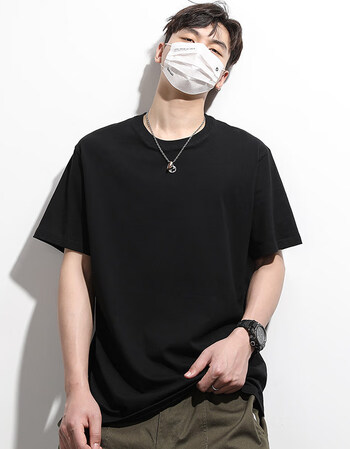 顾冰新疆棉t恤男宽松内搭上衣纯色纯棉短袖圆领打底衫潮牌黑黑色xl