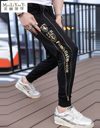 新款烫印拉链冰丝裤子男宽松百搭潮流时尚男士大码运动休闲裤拉链冰丝黑 透气不起球不褪色 4xl 建议170斤 0斤 图片价格品牌报价 京东