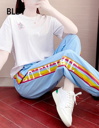 Blby香港潮牌时尚休闲套装女21夏季短袖t恤长裤两宽松减龄洋气显瘦运动服白色上衣 蓝色裤子l 图片价格品牌报价 京东 Blby香港潮牌时尚休闲套装女21夏季短袖t恤长裤两宽松减龄洋气显瘦运动服白色上衣 蓝色裤子l 图片价格品牌报价 京东