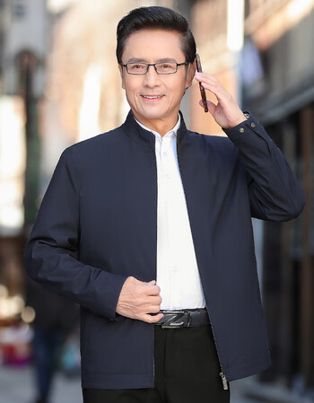 春季爷爷老人穿的中年男士夹克衫春秋休闲中老年男装上衣薄款50岁爸爸