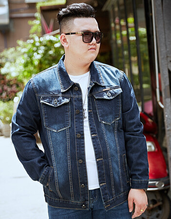 秋大码牛仔外套男夹克宽松潮胖加肥加大胖子牛仔衣服 7800款有磨烂边