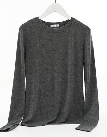 2021春季韩版圆领修身上衣纯色百搭大码打底衫深灰色xl适合140160斤