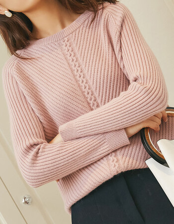 慵懒圆领羊绒衫女短款套头毛衣宽松纯色针织衫韩版清新百搭厚 浅绯色