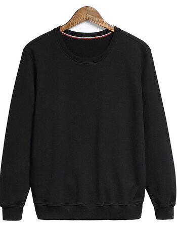 卫衣男 韩版潮流学生男士圆领套头春秋季薄款大码外套长袖t恤 纯黑色