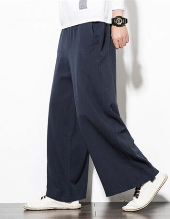 好质量亚麻休闲裤男棉麻料长裤子复古盘扣风大码直筒阔腿裤夏季宽松