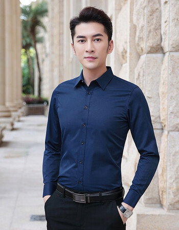 90260斤可穿卡度顿白衬衫男春秋新款男士商务休闲纯色免烫长袖衬衫