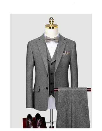 格诺菲驰品牌羊毛西装男人字纹粗花呢冬季厚款英伦复古新郎结婚定制