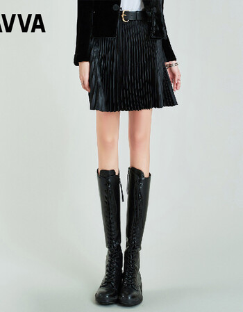 havva 德拉莫teramo法式pulitt普利特风琴褶半身裙21夏新 黑色 l