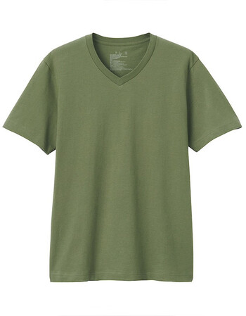 无印良品muji男式印度棉天竺编织v领短袖t恤卡其绿m