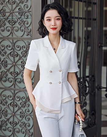 普妮姿职业套装女夏季西装套裙时尚美容师珠宝店工作服气质正装空姐