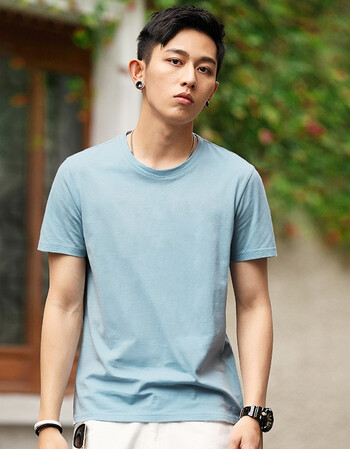 hautton 纯棉白小t短袖t恤男韩版休闲纯色上衣男士潮牌多色体恤 浅